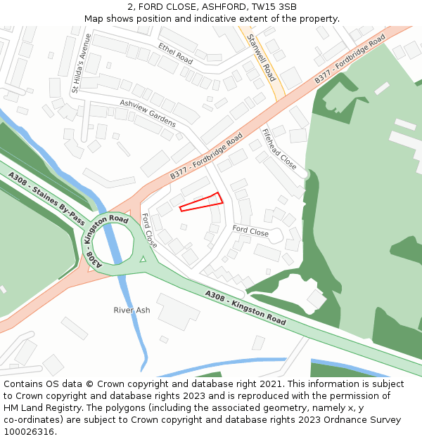 2, FORD CLOSE, ASHFORD, TW15 3SB: Location map and indicative extent of plot