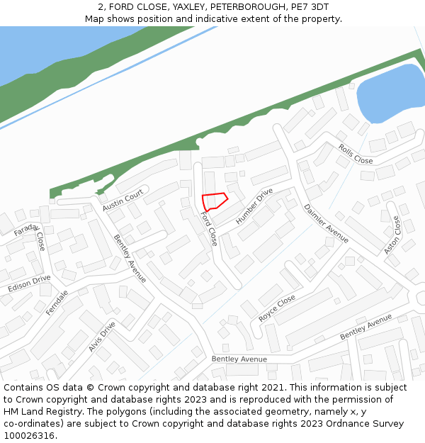 2, FORD CLOSE, YAXLEY, PETERBOROUGH, PE7 3DT: Location map and indicative extent of plot
