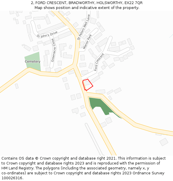 2, FORD CRESCENT, BRADWORTHY, HOLSWORTHY, EX22 7QR: Location map and indicative extent of plot