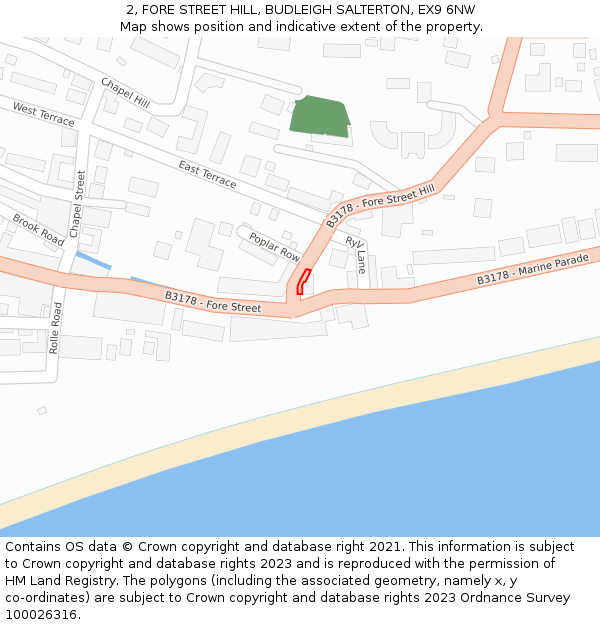 2, FORE STREET HILL, BUDLEIGH SALTERTON, EX9 6NW: Location map and indicative extent of plot