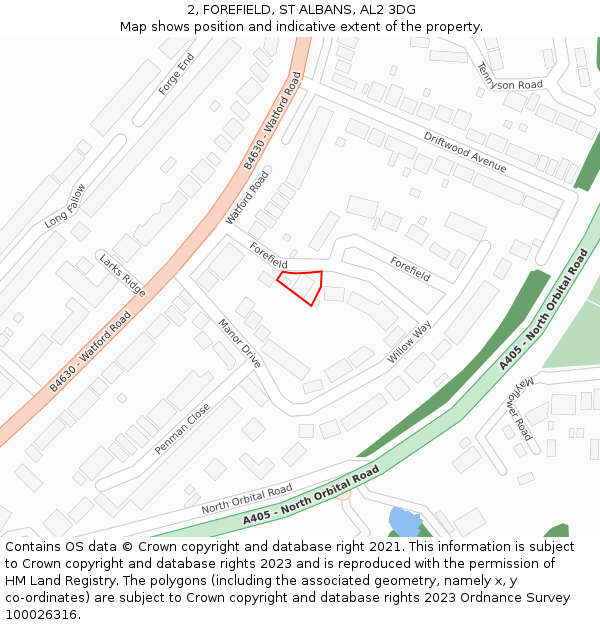 2, FOREFIELD, ST ALBANS, AL2 3DG: Location map and indicative extent of plot