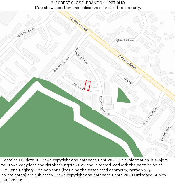 2, FOREST CLOSE, BRANDON, IP27 0HQ: Location map and indicative extent of plot