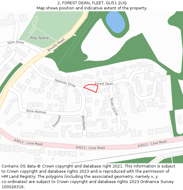 2, FOREST DEAN, FLEET, GU51 2UQ: Location map and indicative extent of plot