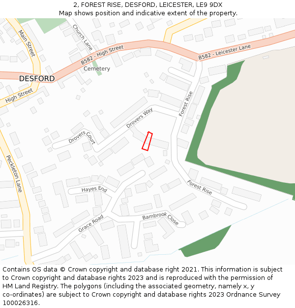 2, FOREST RISE, DESFORD, LEICESTER, LE9 9DX: Location map and indicative extent of plot