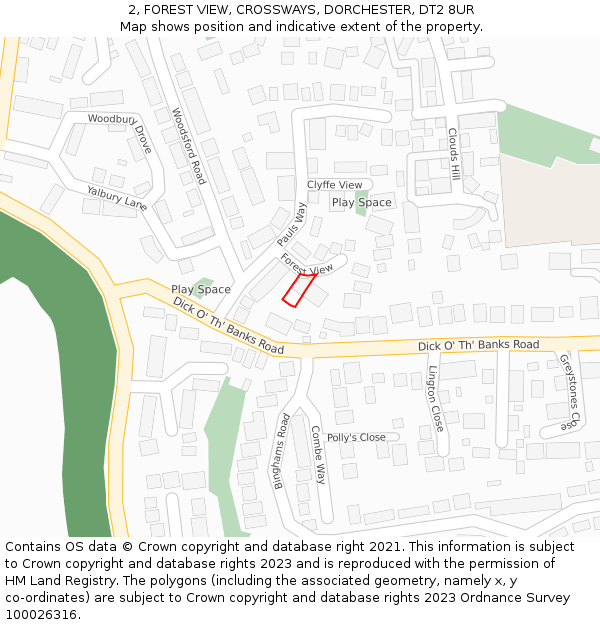 2, FOREST VIEW, CROSSWAYS, DORCHESTER, DT2 8UR: Location map and indicative extent of plot