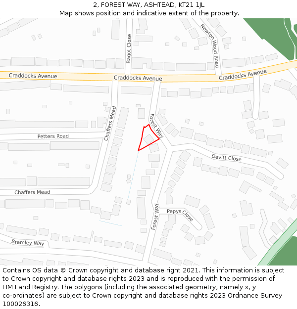 2, FOREST WAY, ASHTEAD, KT21 1JL: Location map and indicative extent of plot