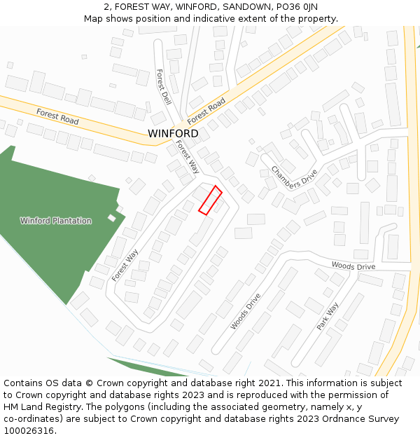 2, FOREST WAY, WINFORD, SANDOWN, PO36 0JN: Location map and indicative extent of plot