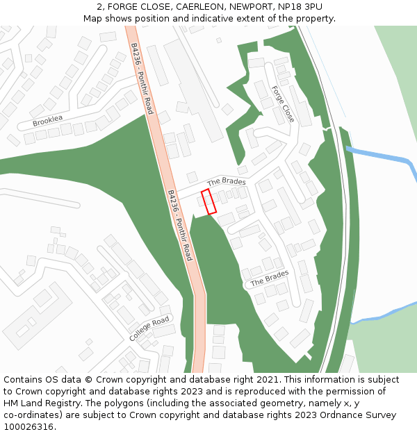 2, FORGE CLOSE, CAERLEON, NEWPORT, NP18 3PU: Location map and indicative extent of plot