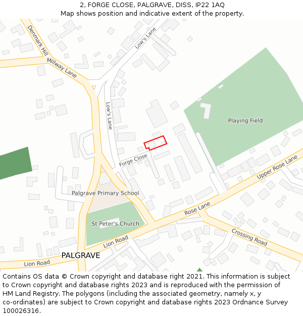 2, FORGE CLOSE, PALGRAVE, DISS, IP22 1AQ: Location map and indicative extent of plot