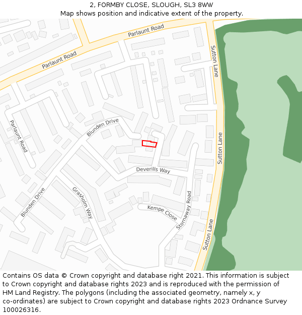 2, FORMBY CLOSE, SLOUGH, SL3 8WW: Location map and indicative extent of plot