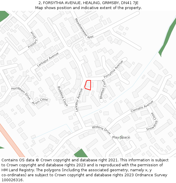 2, FORSYTHIA AVENUE, HEALING, GRIMSBY, DN41 7JE: Location map and indicative extent of plot