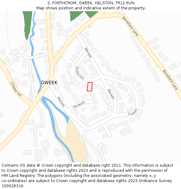 2, FORTHCROM, GWEEK, HELSTON, TR12 6UN: Location map and indicative extent of plot