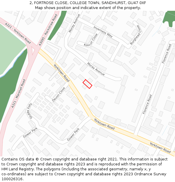 2, FORTROSE CLOSE, COLLEGE TOWN, SANDHURST, GU47 0XF: Location map and indicative extent of plot