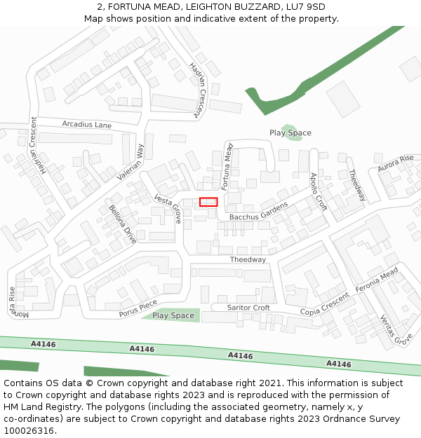 2, FORTUNA MEAD, LEIGHTON BUZZARD, LU7 9SD: Location map and indicative extent of plot