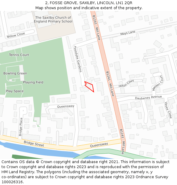 2, FOSSE GROVE, SAXILBY, LINCOLN, LN1 2QR: Location map and indicative extent of plot