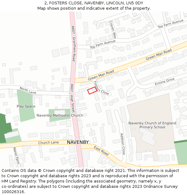 2, FOSTERS CLOSE, NAVENBY, LINCOLN, LN5 0DY: Location map and indicative extent of plot