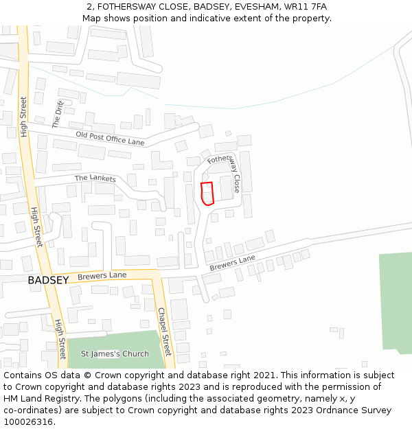 2, FOTHERSWAY CLOSE, BADSEY, EVESHAM, WR11 7FA: Location map and indicative extent of plot