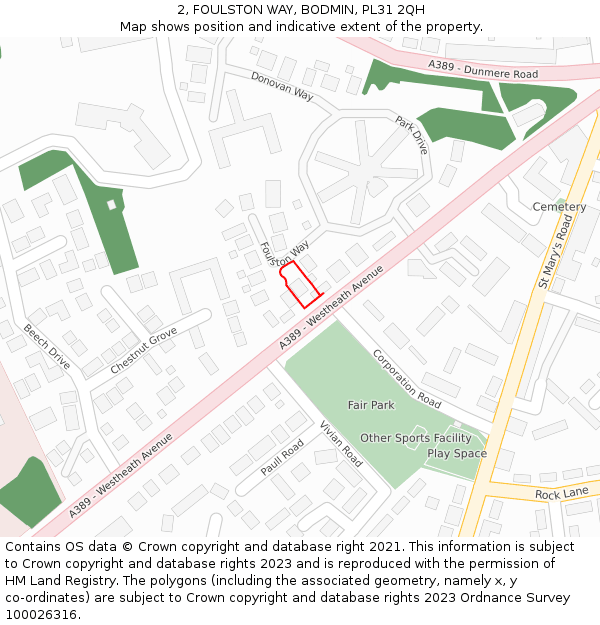 2, FOULSTON WAY, BODMIN, PL31 2QH: Location map and indicative extent of plot