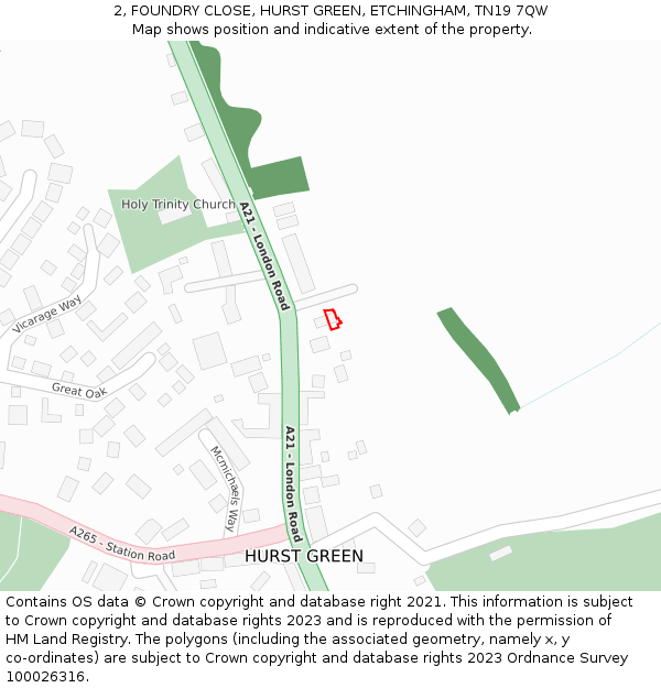 2, FOUNDRY CLOSE, HURST GREEN, ETCHINGHAM, TN19 7QW: Location map and indicative extent of plot