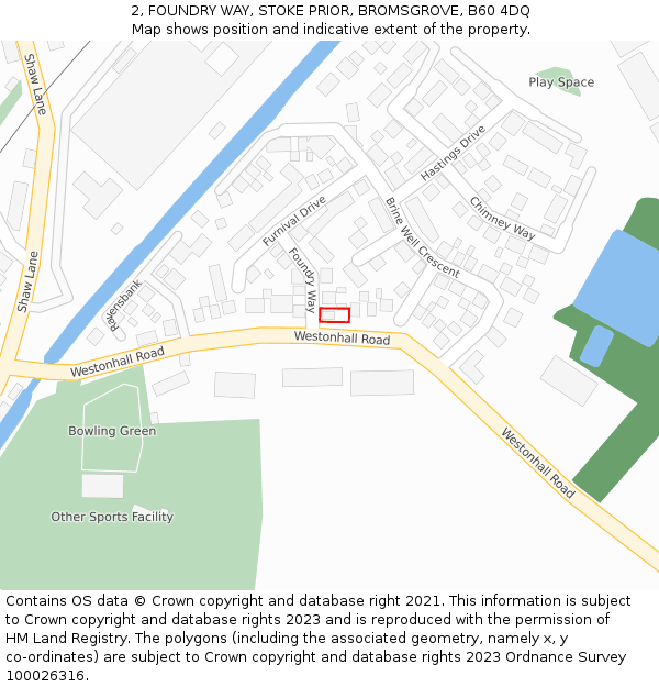 2, FOUNDRY WAY, STOKE PRIOR, BROMSGROVE, B60 4DQ: Location map and indicative extent of plot