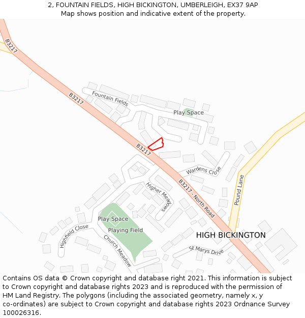 2, FOUNTAIN FIELDS, HIGH BICKINGTON, UMBERLEIGH, EX37 9AP: Location map and indicative extent of plot