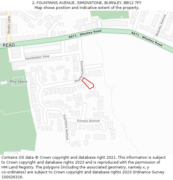 2, FOUNTAINS AVENUE, SIMONSTONE, BURNLEY, BB12 7PY: Location map and indicative extent of plot