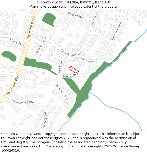 2, FOWEY CLOSE, NAILSEA, BRISTOL, BS48 2UR: Location map and indicative extent of plot