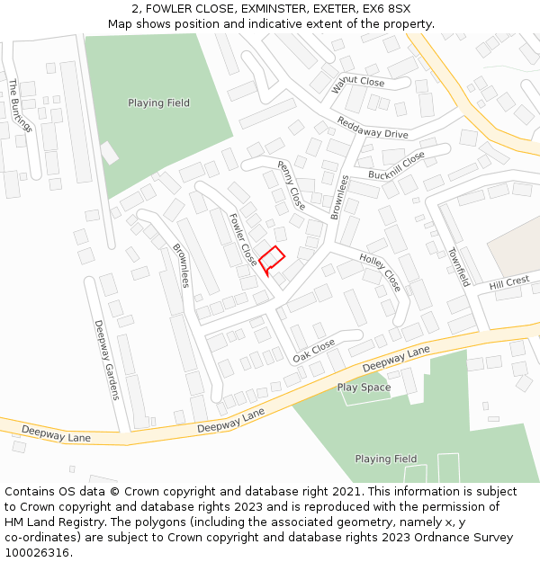 2, FOWLER CLOSE, EXMINSTER, EXETER, EX6 8SX: Location map and indicative extent of plot