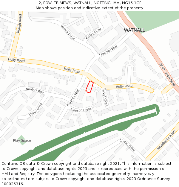 2, FOWLER MEWS, WATNALL, NOTTINGHAM, NG16 1GF: Location map and indicative extent of plot