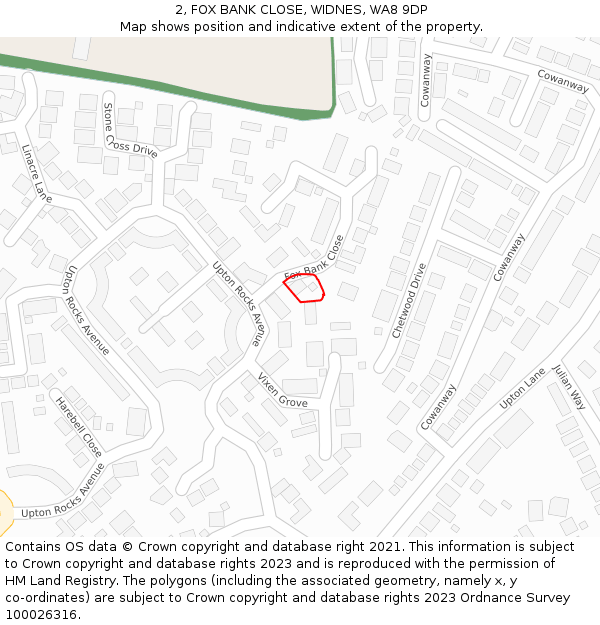 2, FOX BANK CLOSE, WIDNES, WA8 9DP: Location map and indicative extent of plot