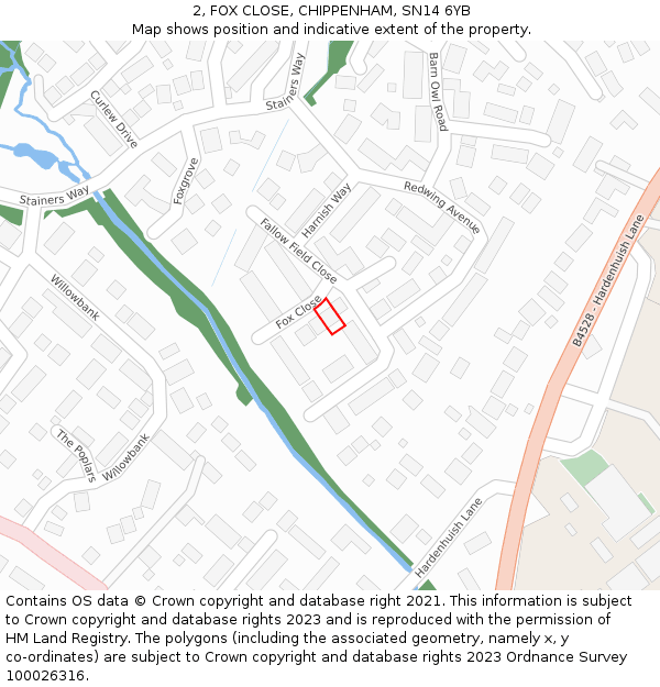2, FOX CLOSE, CHIPPENHAM, SN14 6YB: Location map and indicative extent of plot