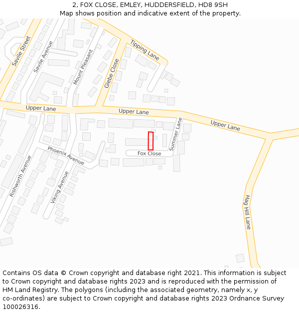 2, FOX CLOSE, EMLEY, HUDDERSFIELD, HD8 9SH: Location map and indicative extent of plot