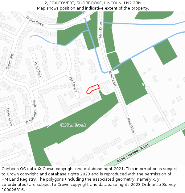2, FOX COVERT, SUDBROOKE, LINCOLN, LN2 2BN: Location map and indicative extent of plot