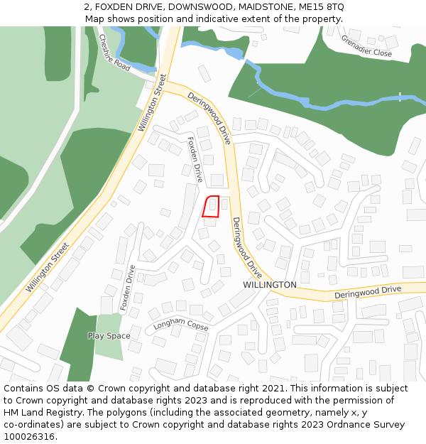 2, FOXDEN DRIVE, DOWNSWOOD, MAIDSTONE, ME15 8TQ: Location map and indicative extent of plot