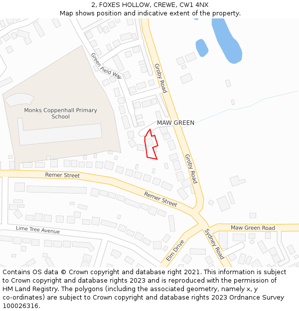 2, FOXES HOLLOW, CREWE, CW1 4NX: Location map and indicative extent of plot