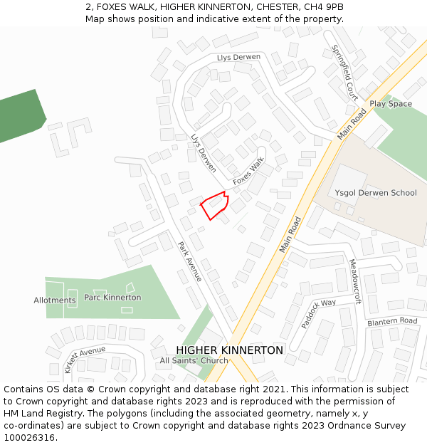 2, FOXES WALK, HIGHER KINNERTON, CHESTER, CH4 9PB: Location map and indicative extent of plot