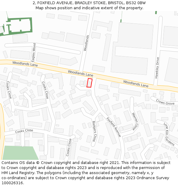 2, FOXFIELD AVENUE, BRADLEY STOKE, BRISTOL, BS32 0BW: Location map and indicative extent of plot