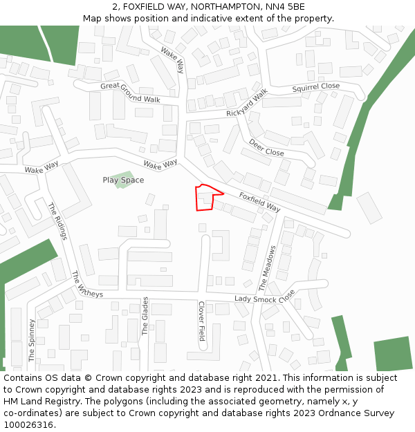 2, FOXFIELD WAY, NORTHAMPTON, NN4 5BE: Location map and indicative extent of plot