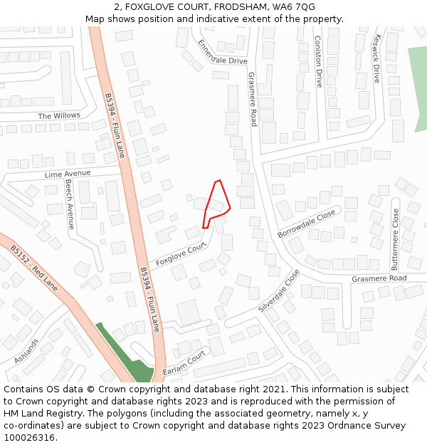 2, FOXGLOVE COURT, FRODSHAM, WA6 7QG: Location map and indicative extent of plot