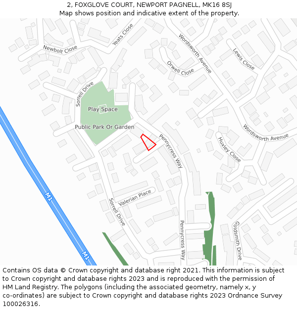 2, FOXGLOVE COURT, NEWPORT PAGNELL, MK16 8SJ: Location map and indicative extent of plot