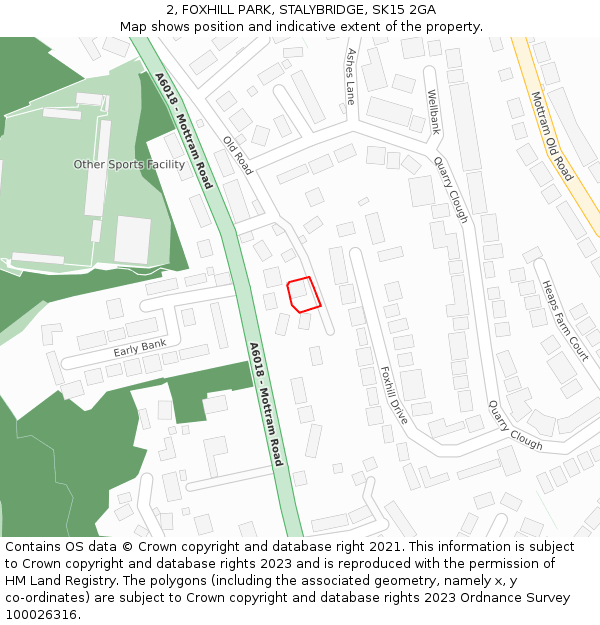 2, FOXHILL PARK, STALYBRIDGE, SK15 2GA: Location map and indicative extent of plot