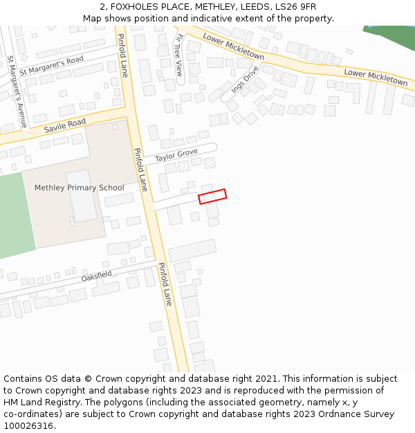 2, FOXHOLES PLACE, METHLEY, LEEDS, LS26 9FR: Location map and indicative extent of plot