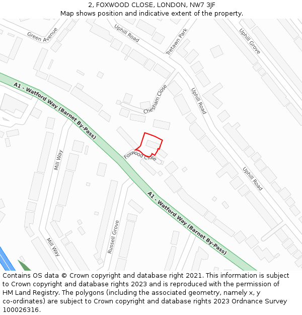 2, FOXWOOD CLOSE, LONDON, NW7 3JF: Location map and indicative extent of plot