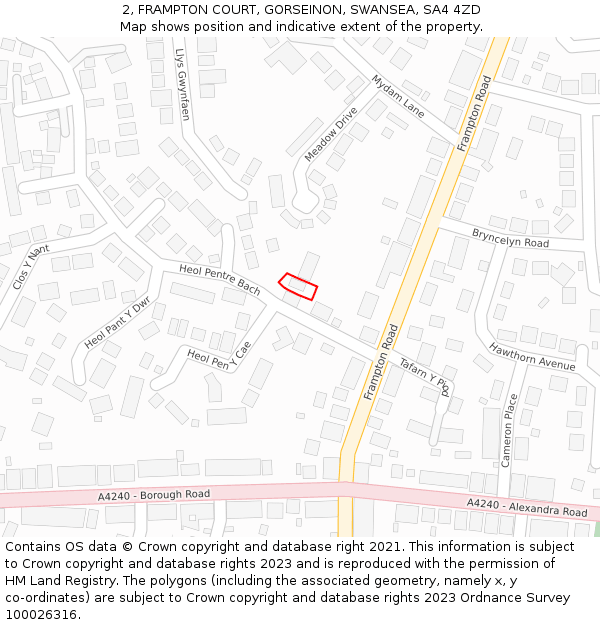 2, FRAMPTON COURT, GORSEINON, SWANSEA, SA4 4ZD: Location map and indicative extent of plot