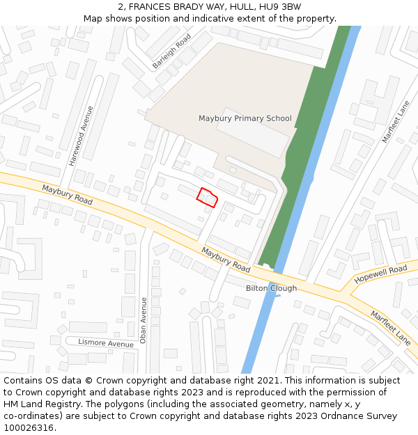 2, FRANCES BRADY WAY, HULL, HU9 3BW: Location map and indicative extent of plot