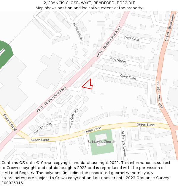 2, FRANCIS CLOSE, WYKE, BRADFORD, BD12 8LT: Location map and indicative extent of plot