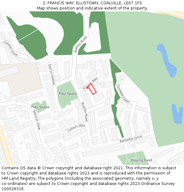 2, FRANCIS WAY, ELLISTOWN, COALVILLE, LE67 1FS: Location map and indicative extent of plot
