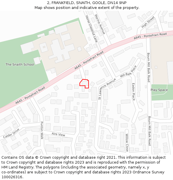 2, FRANKFIELD, SNAITH, GOOLE, DN14 9NP: Location map and indicative extent of plot