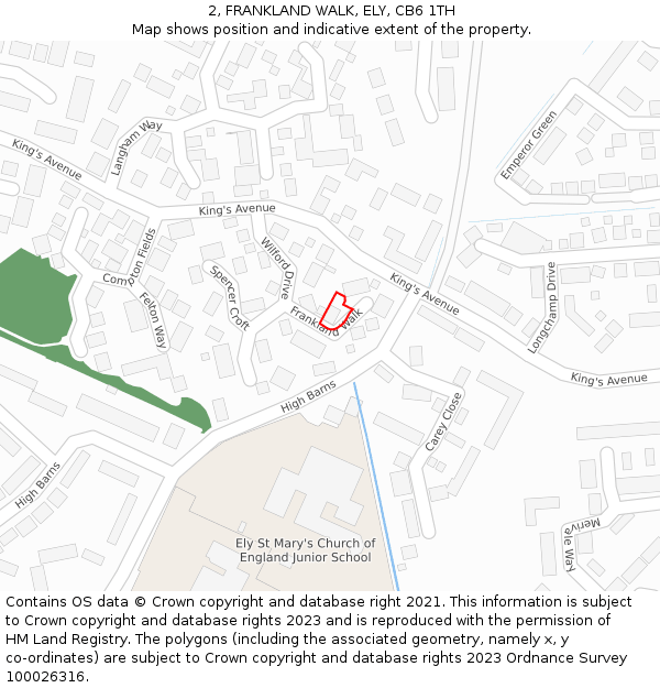 2, FRANKLAND WALK, ELY, CB6 1TH: Location map and indicative extent of plot