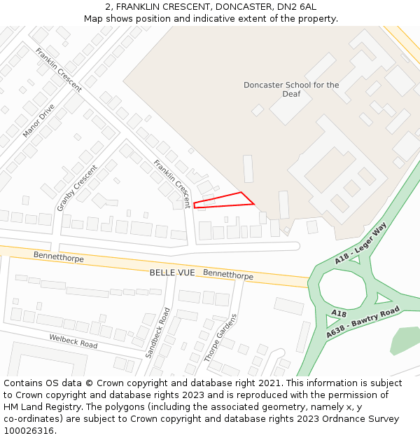 2, FRANKLIN CRESCENT, DONCASTER, DN2 6AL: Location map and indicative extent of plot